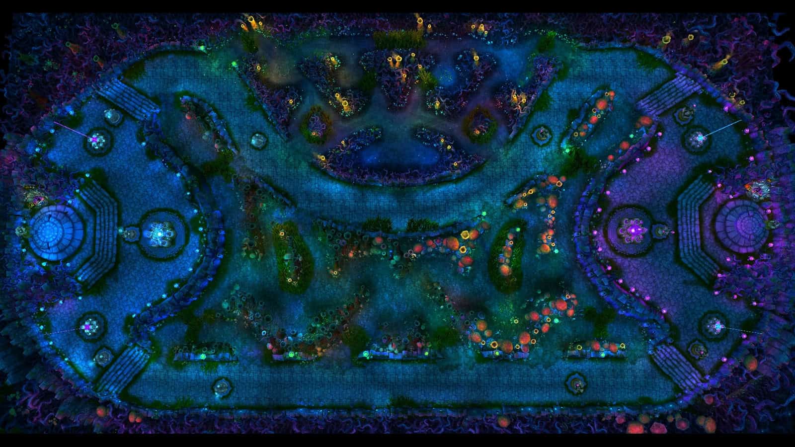 The old League of Legends Twisted Treeline map from a top-down view