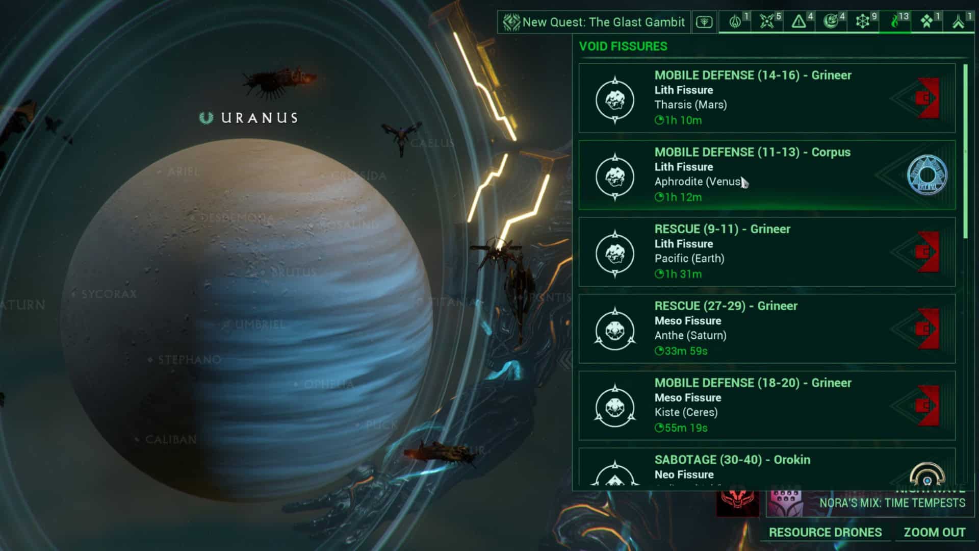 Warframe Relics mission menu