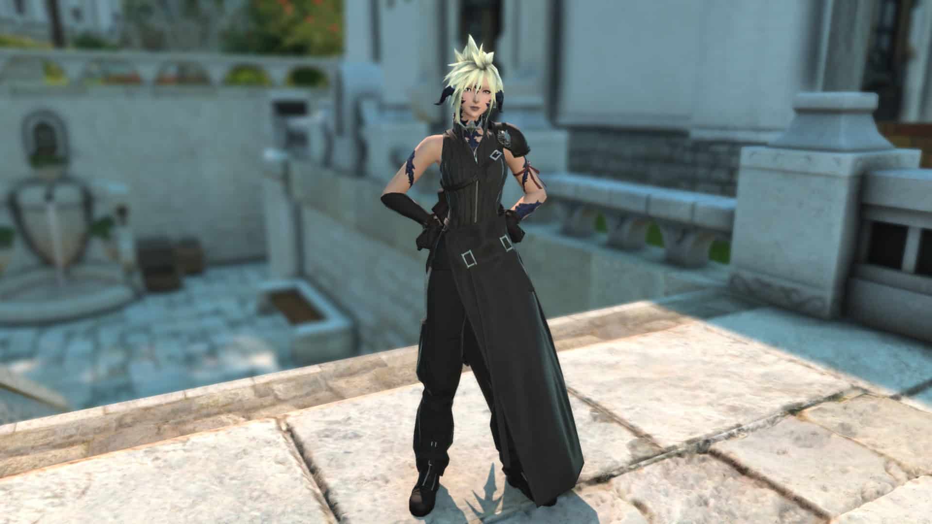Final Fantasy 14 character cosplaying as Cloud from Final Fantasy VII
