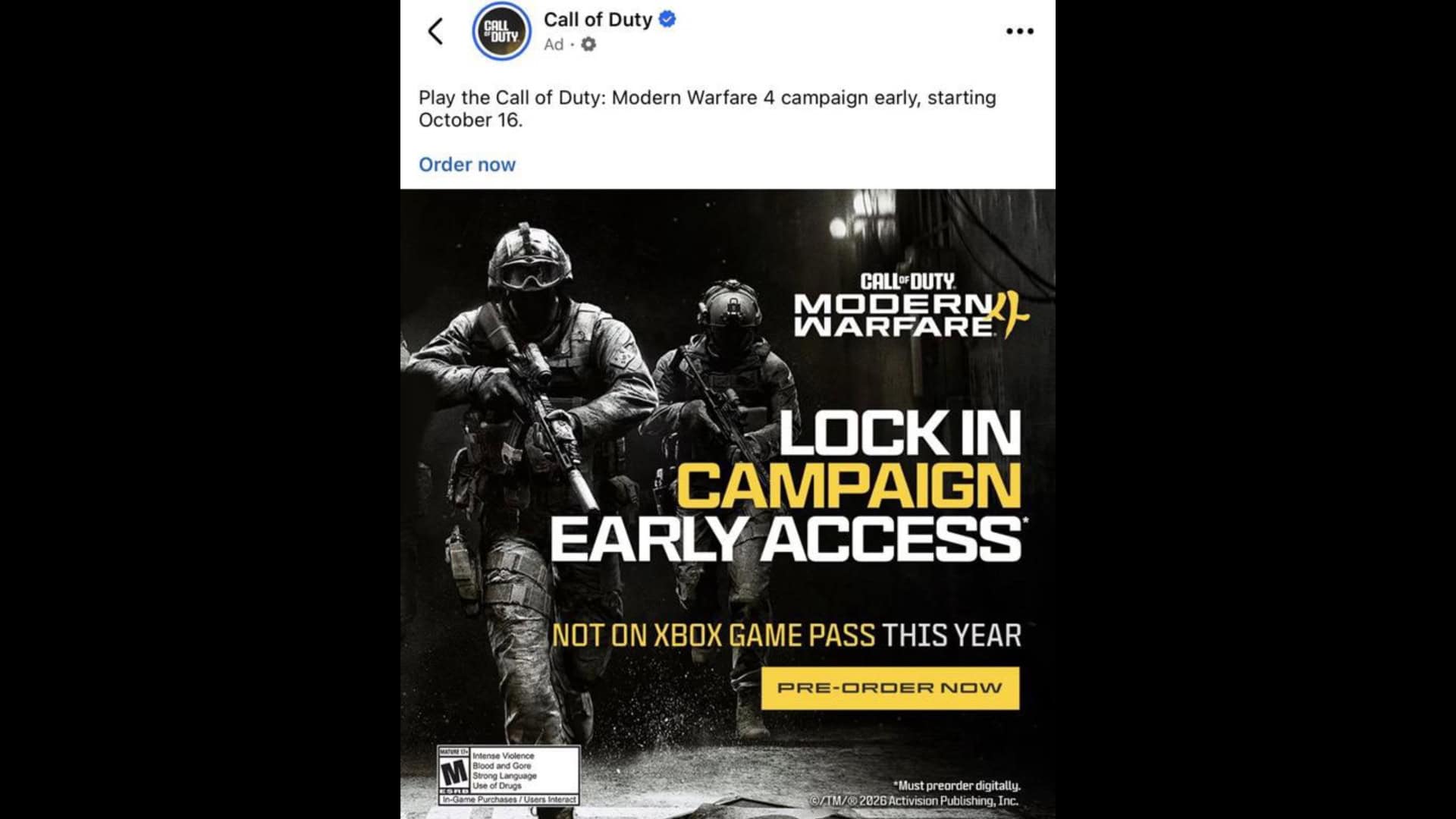 Call of Duty: Modern Warfare 4 ad
