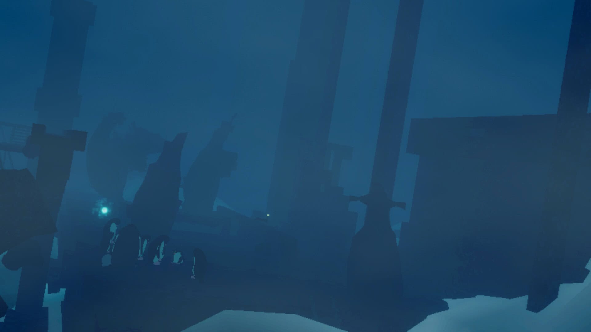 Penguins standing in ruins in the middle of an ice land