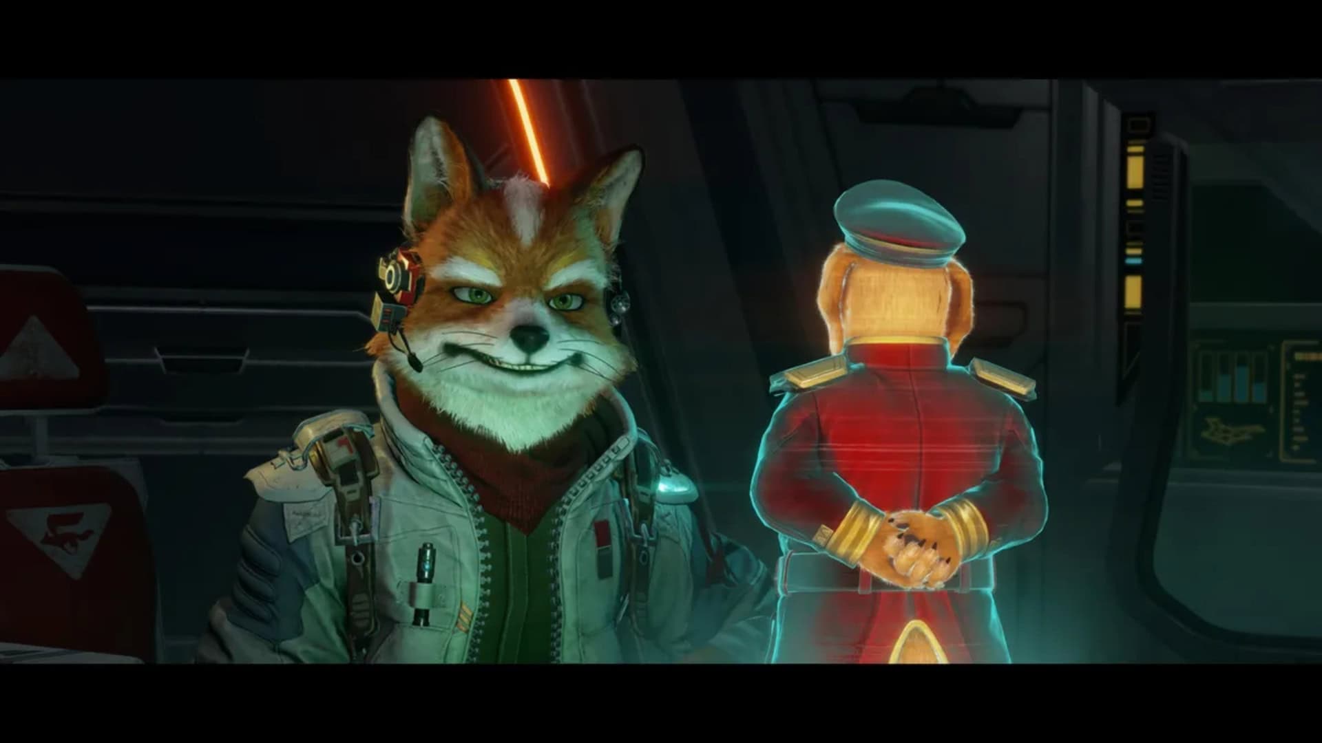 Fox McCloud talking to a hologram of General Pepper in Star Fox (2026)