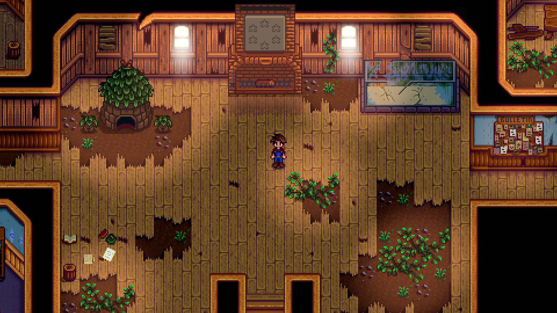 An unclean building in Stardew Valley.