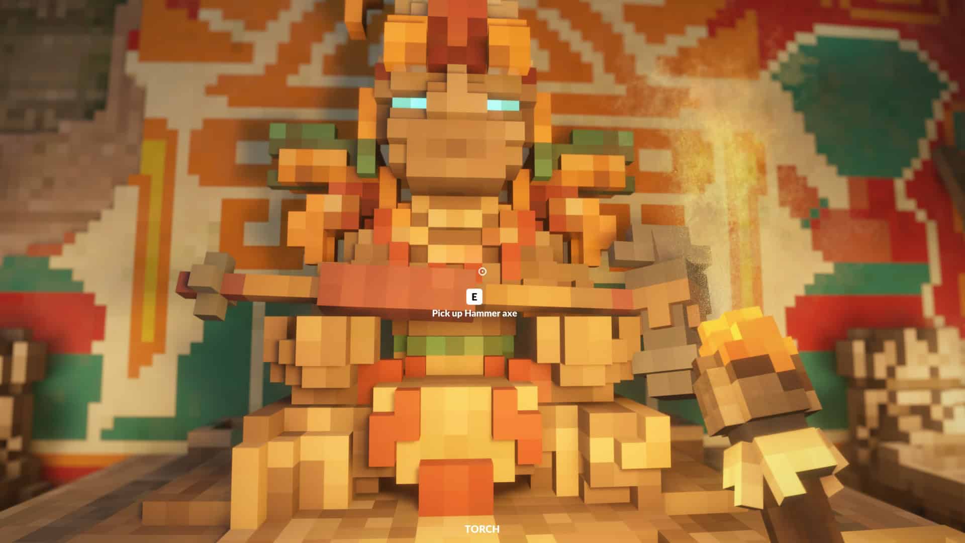 A statue holds the Hammer Axe a new tool for the player's use.