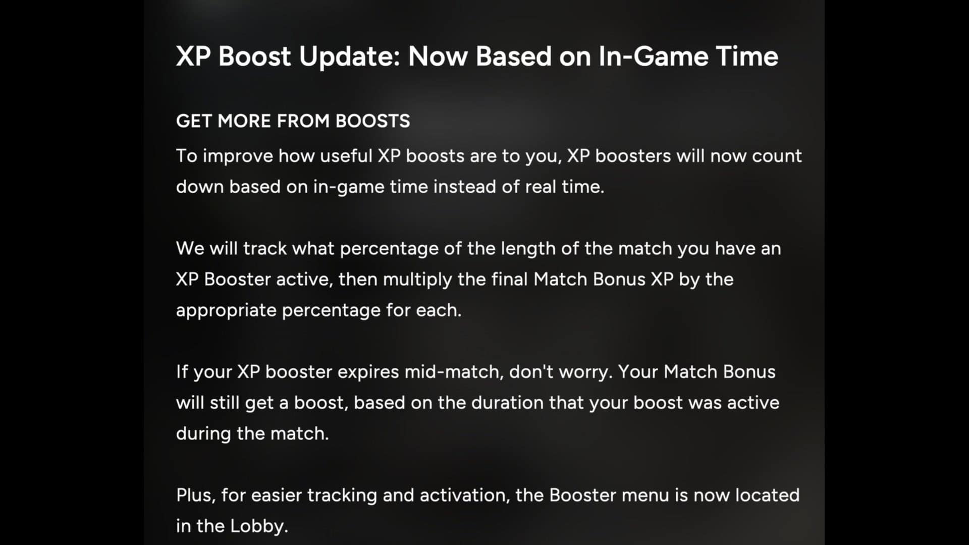 XP Boost message from in game