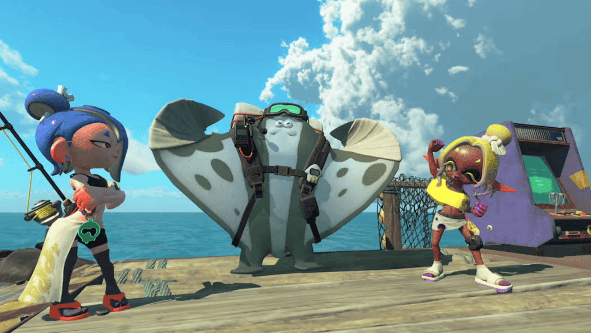 Two Splatoon characters and Big Man