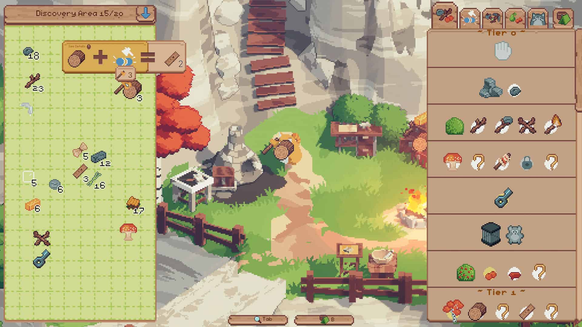 Screenshot of Tinkernest showcasing its crafting and building menu.