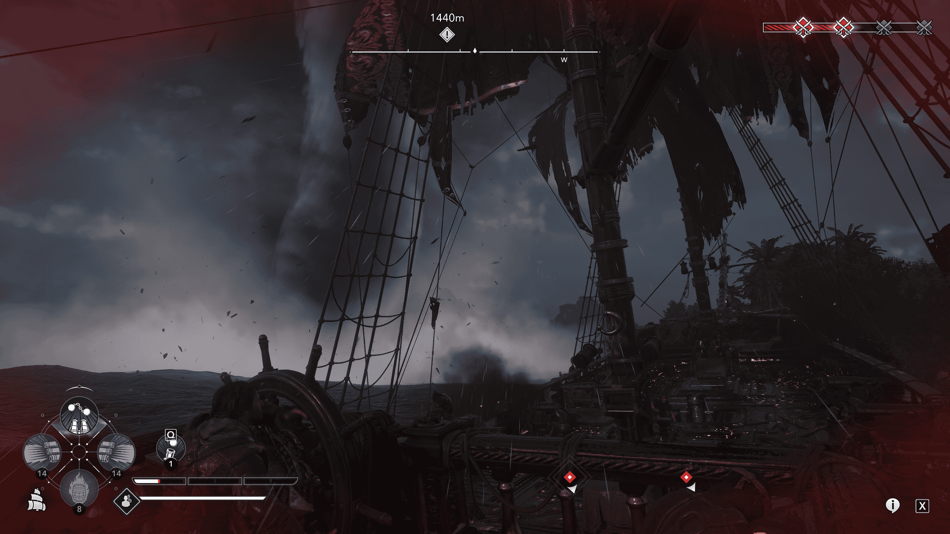 A waterspout rising from the ocean in Assassin's Creed Black Flag Resynced