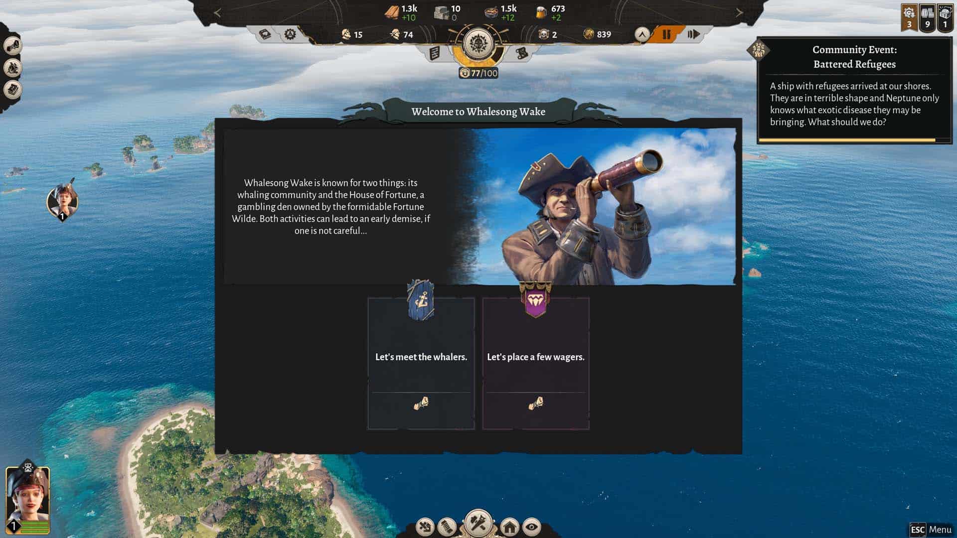 Choosing between two story paths in Corsair Cove.