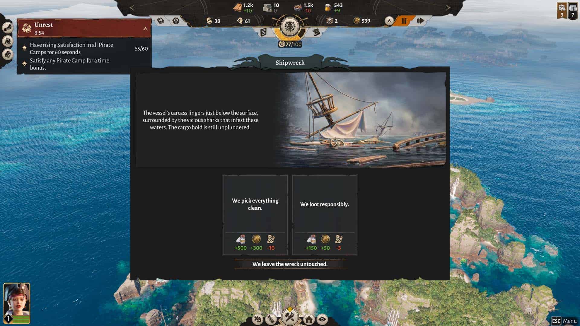 An event with two tough choices in Corsair Cove.