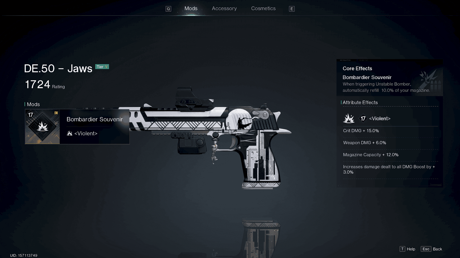 A screenshot of the Jaws and the Bombardier Souvenir mod in Once Human