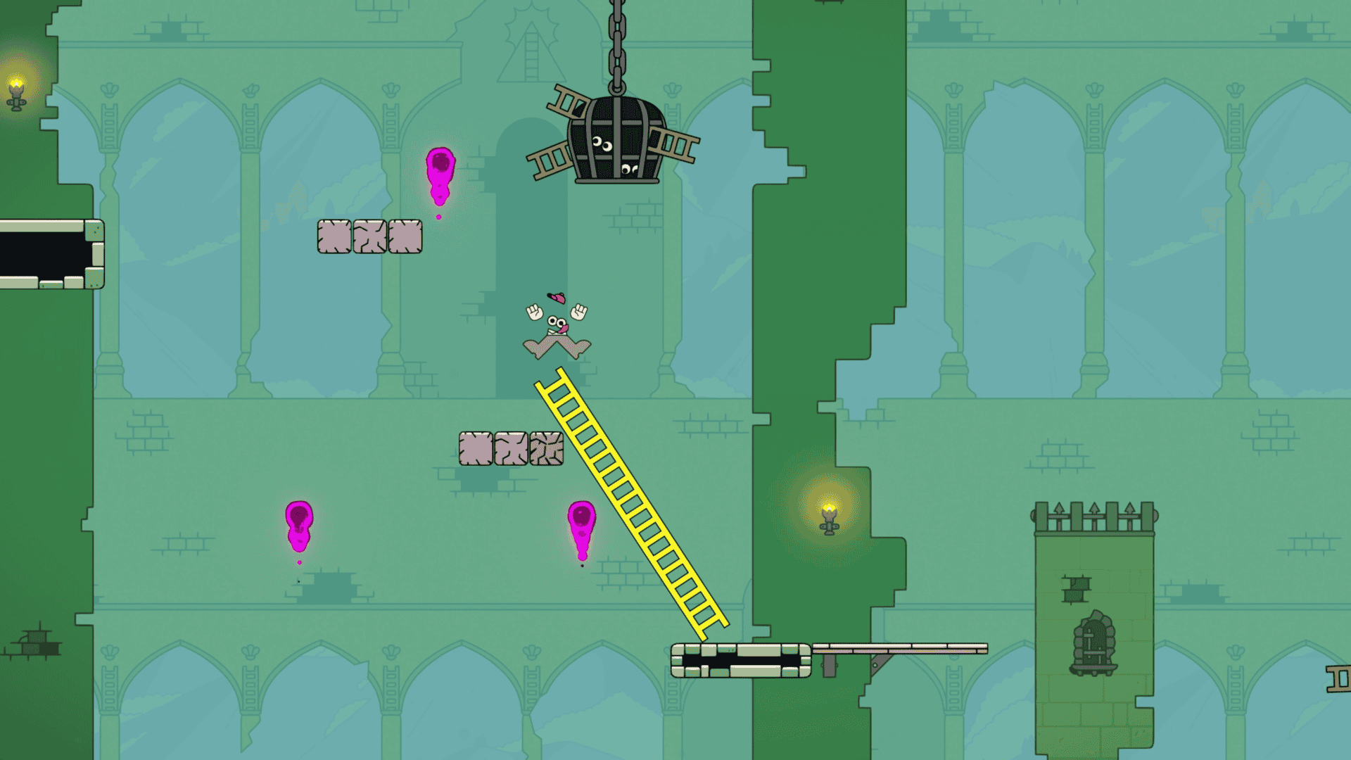 Ladder Lad jumping off a ladder onto crumbling platforms