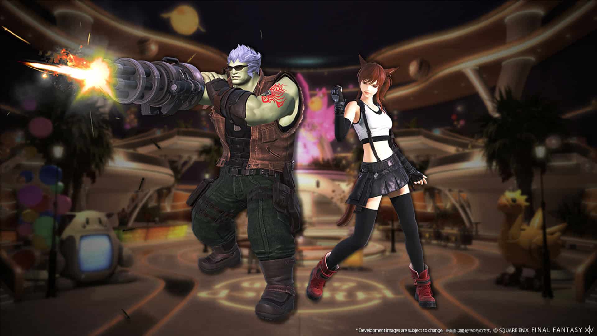 Final Fantasy 14 and VII collab rewards: Barret and Tifa outfits from Final Fantasy VII