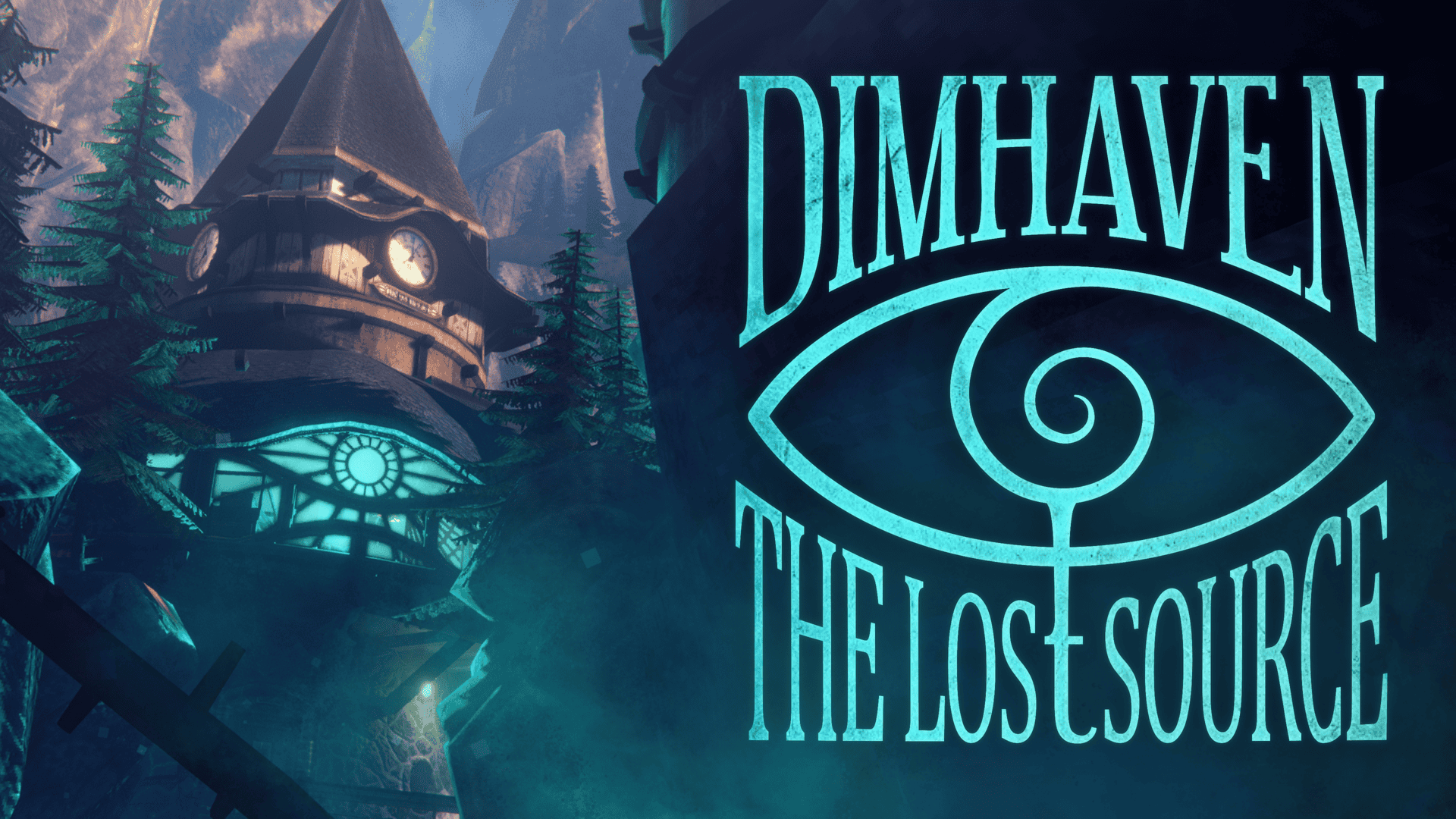 Dimhaven the Lost Source key art featuring a house and the title surrounding a symbol of an eye