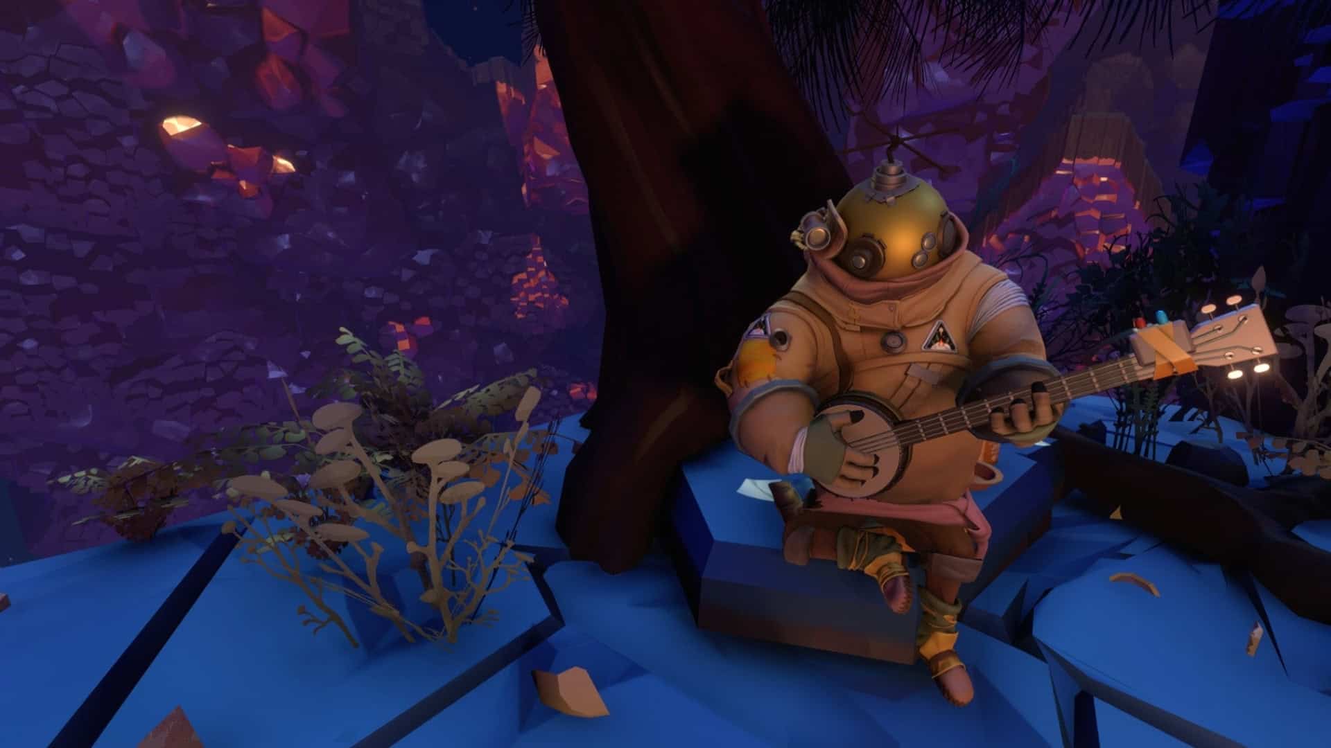 Outer Wilds screenshot of an astronaut playing a banjo