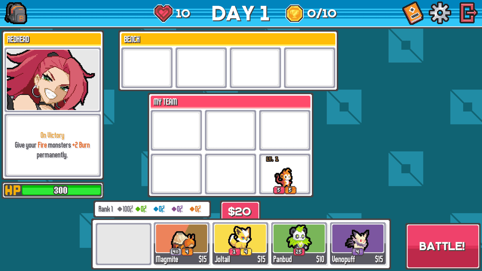 Team and shop screen