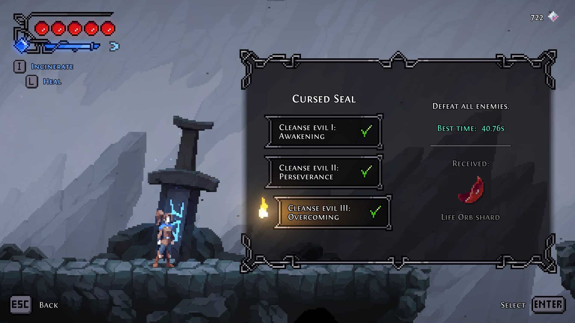 Fjor standing by a Challenge Sword, selecting the hardest challenge from the menu.
