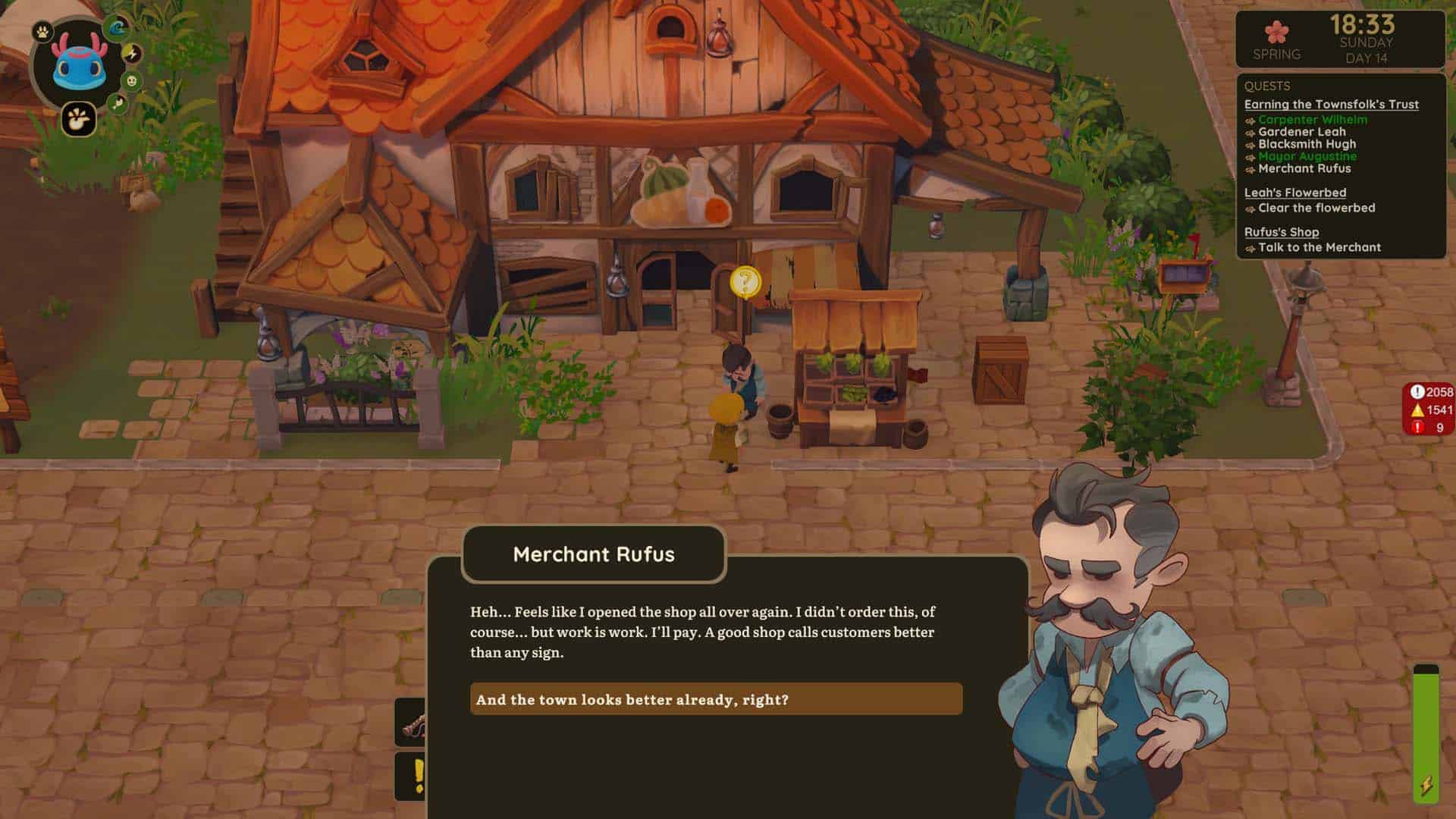 Speaking with the Merchant in Dragon Shelter.