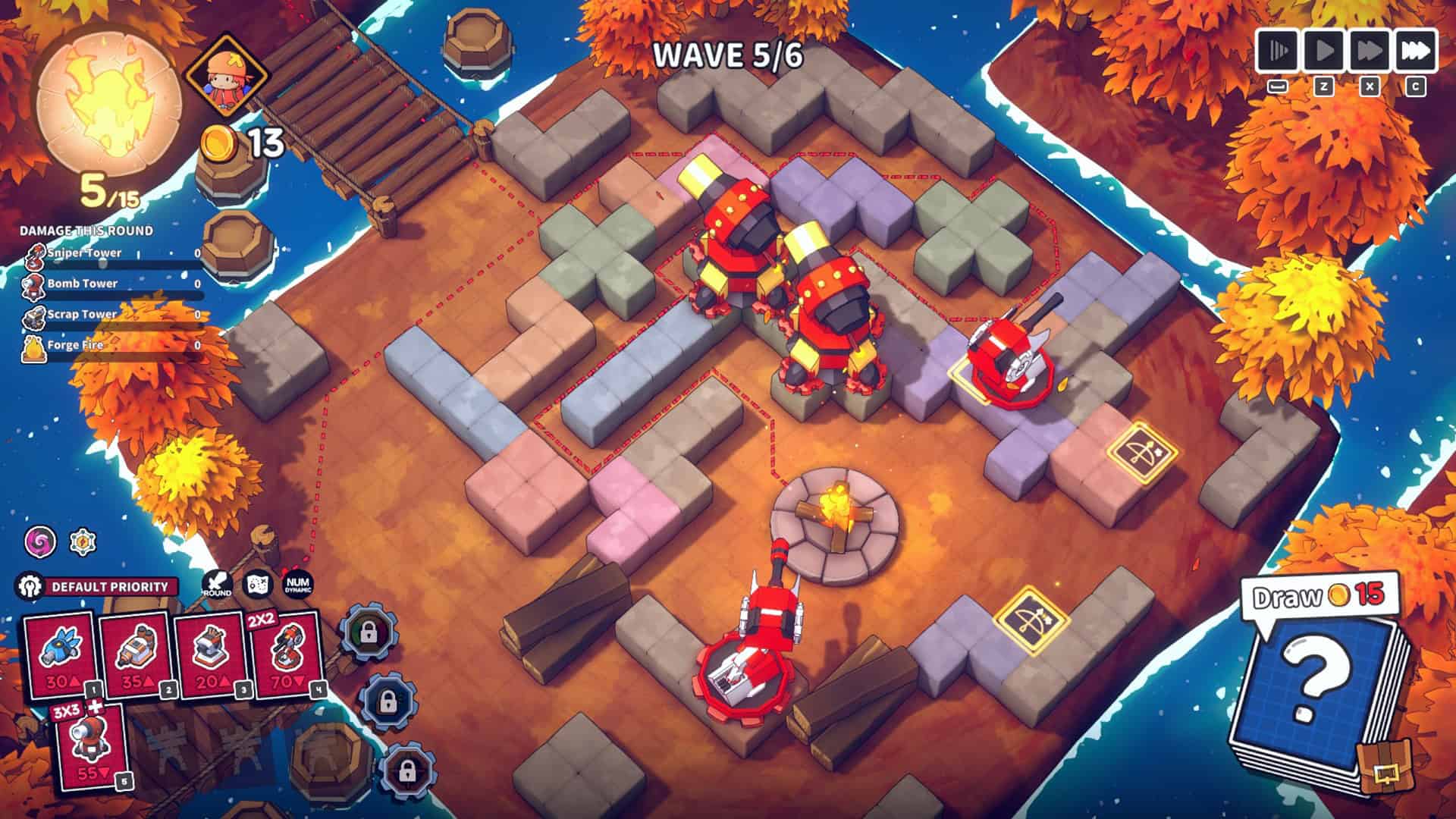 Emberward screenshot showing the base layout in a desert environment