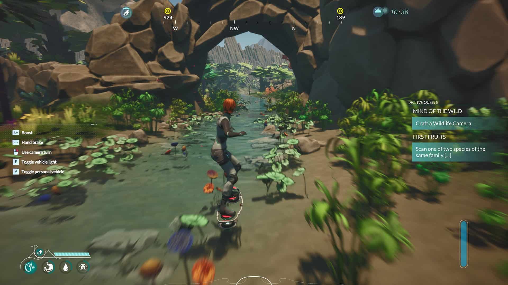 Honeycomb: The World Beyond screenshot showing the protagonist riding on a hover board