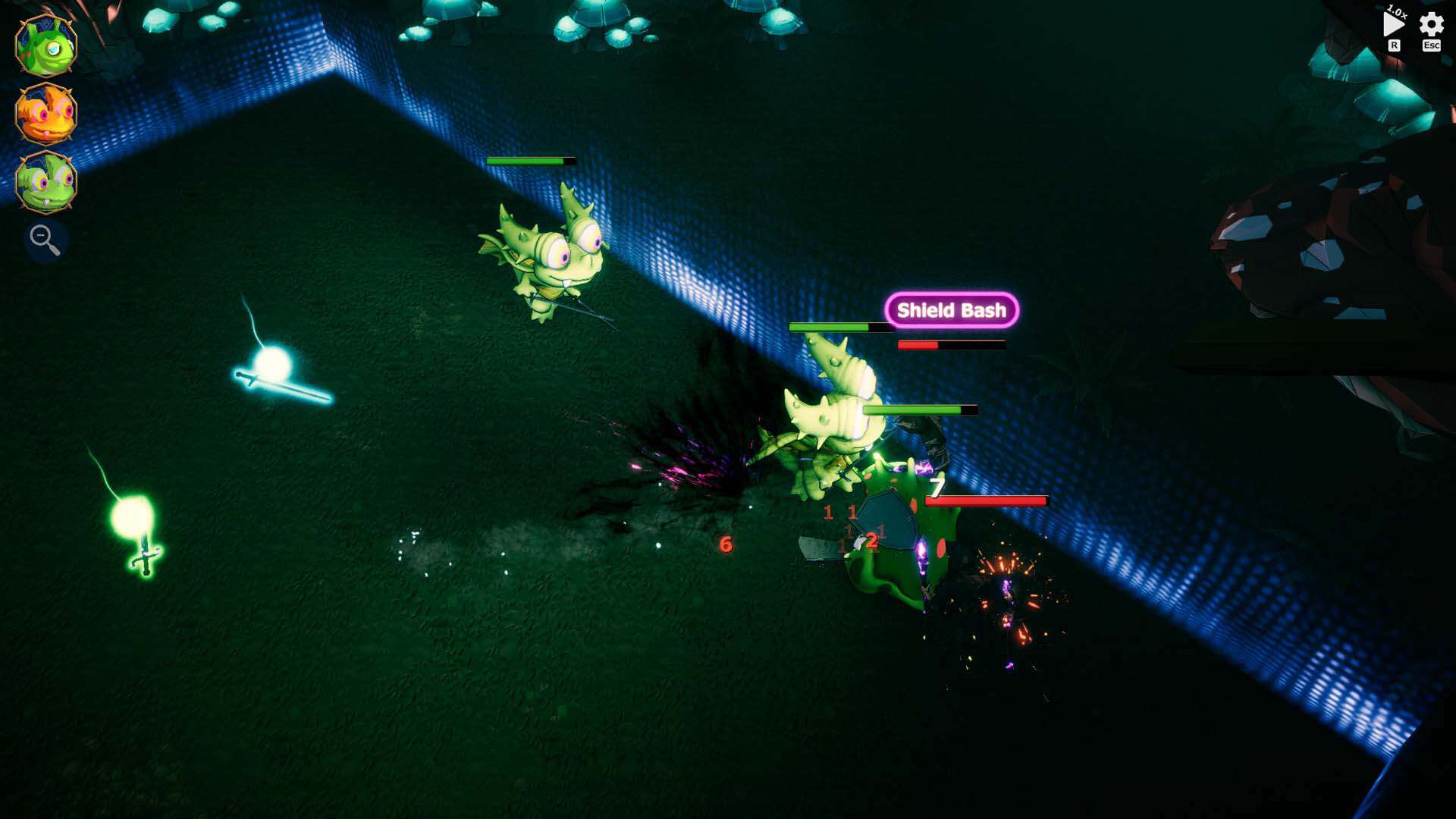 Mythmon fighting a battle in Mythmon: Mythic Monsters.