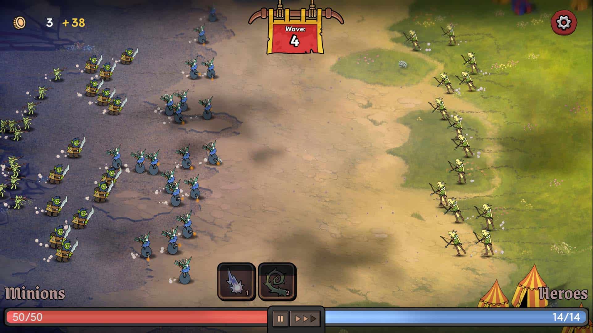 An early-game battle in Packed Lair.