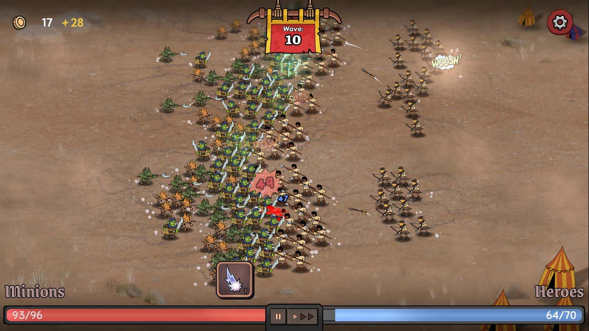 An army with fire elementals in Packed Lair.