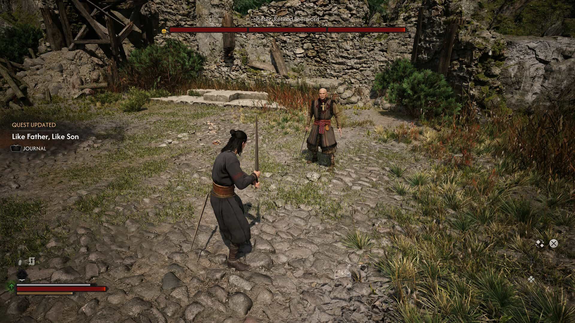 A screenshot of Coen fighting his dad in The Blood of Dawnwalker.