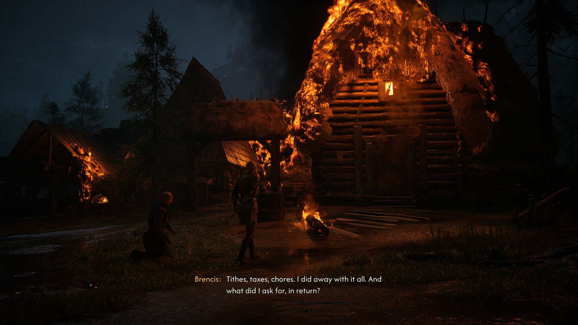 A screenshot of Laslea on fire in The Blood of Dawnwalker