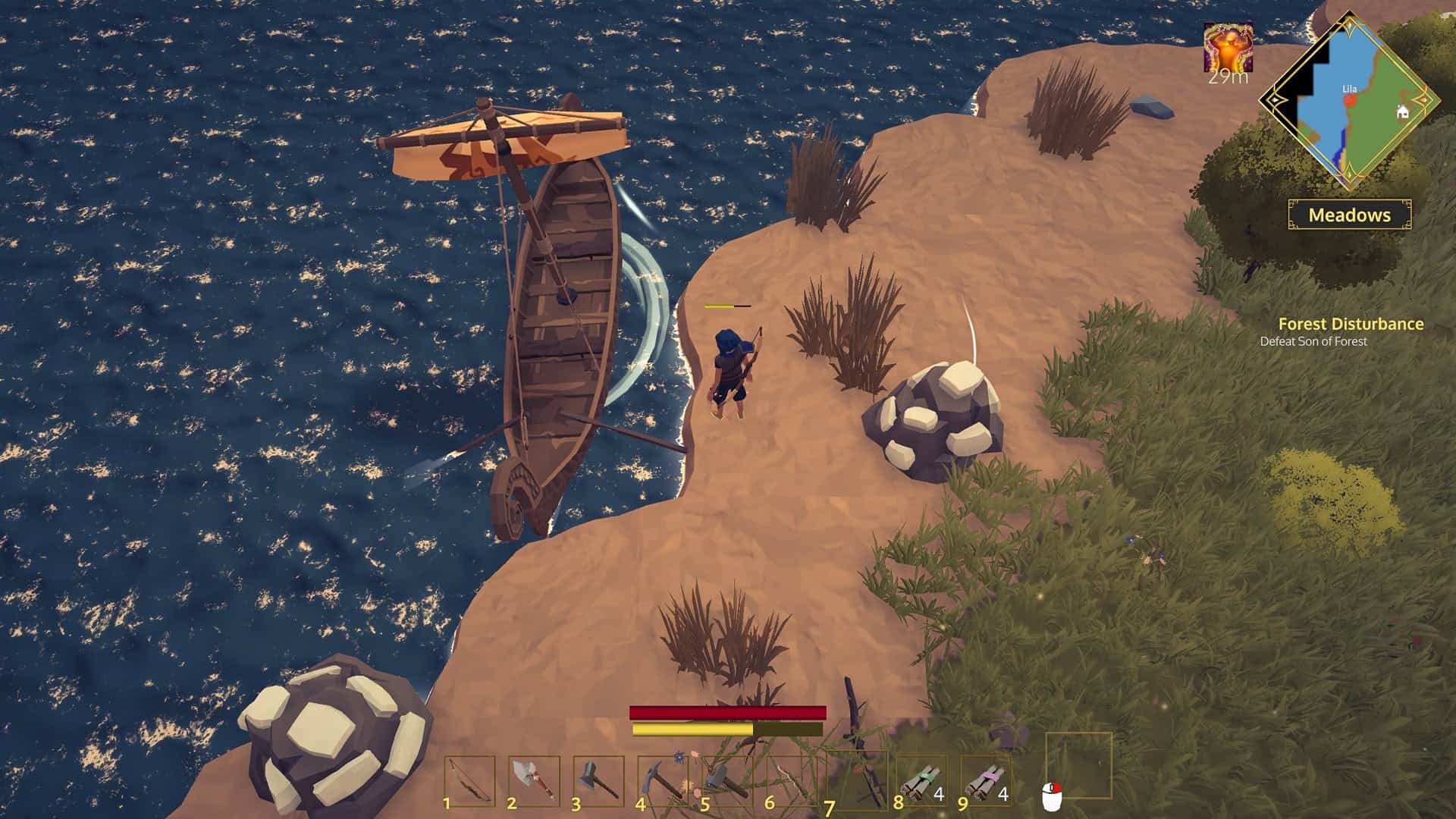 Until North Ends a small long boat near a shoreline