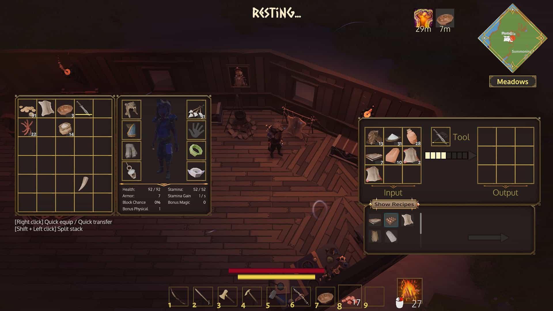 Until North Ends User interface showing crafting menus