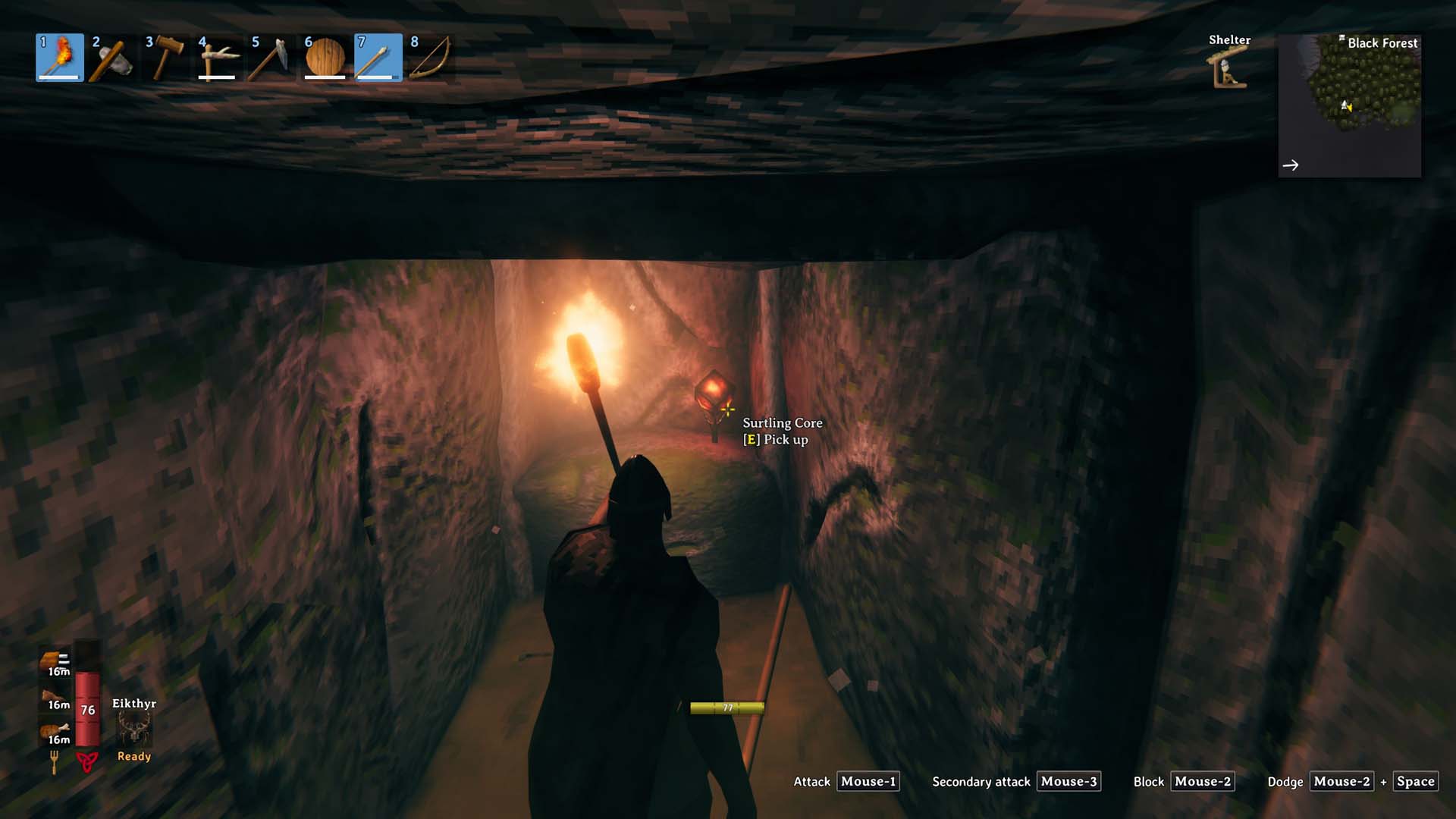 An underground exploration in Valheim.
