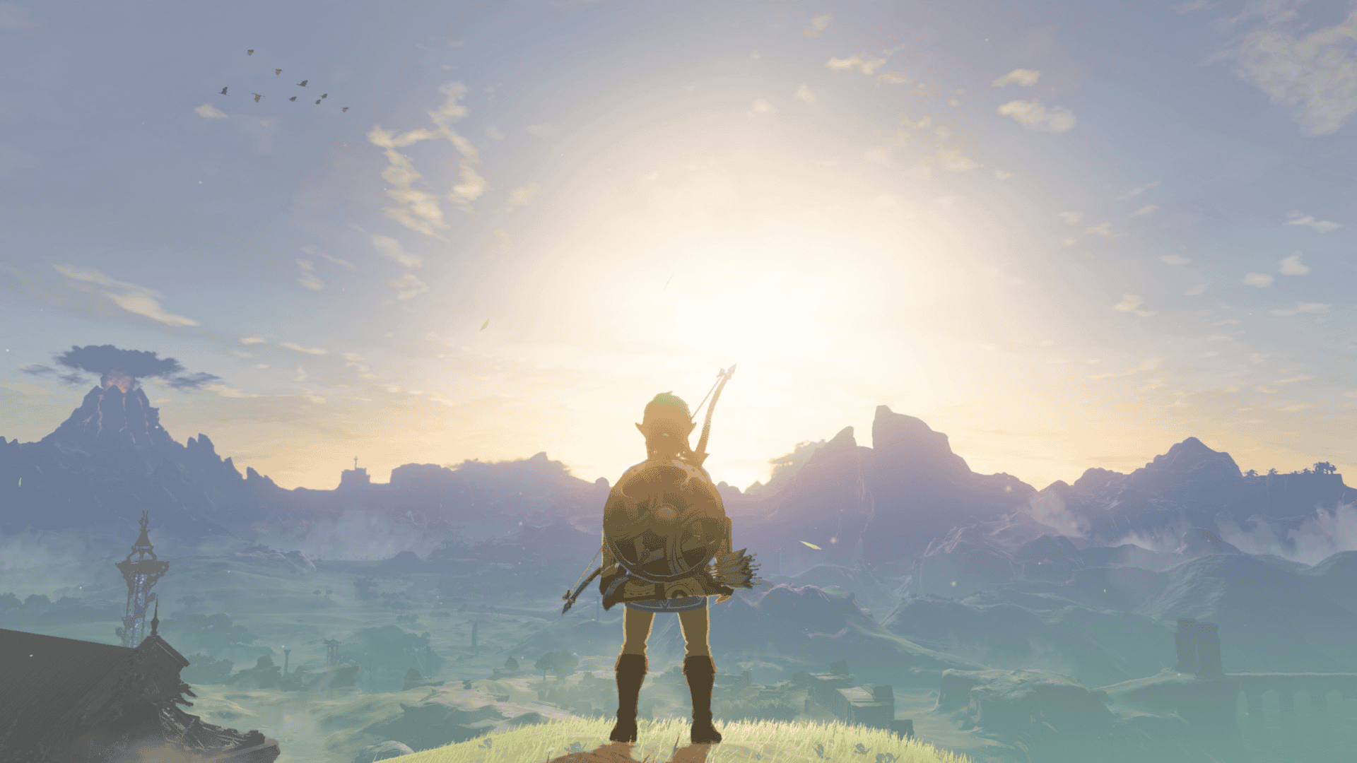 screenshot from Breath of the Wild, Link looking out over the world
