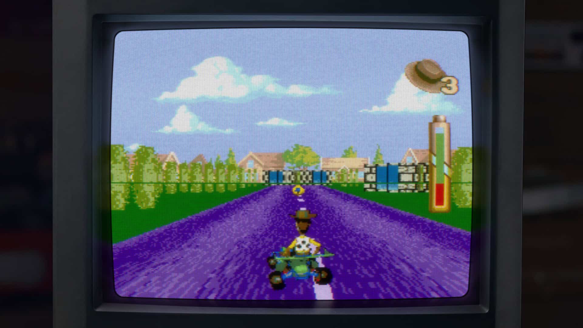 Woody racing the clock in third person in Toy Story for the Sega Genesis in Toy Story: Retro Roundup! 