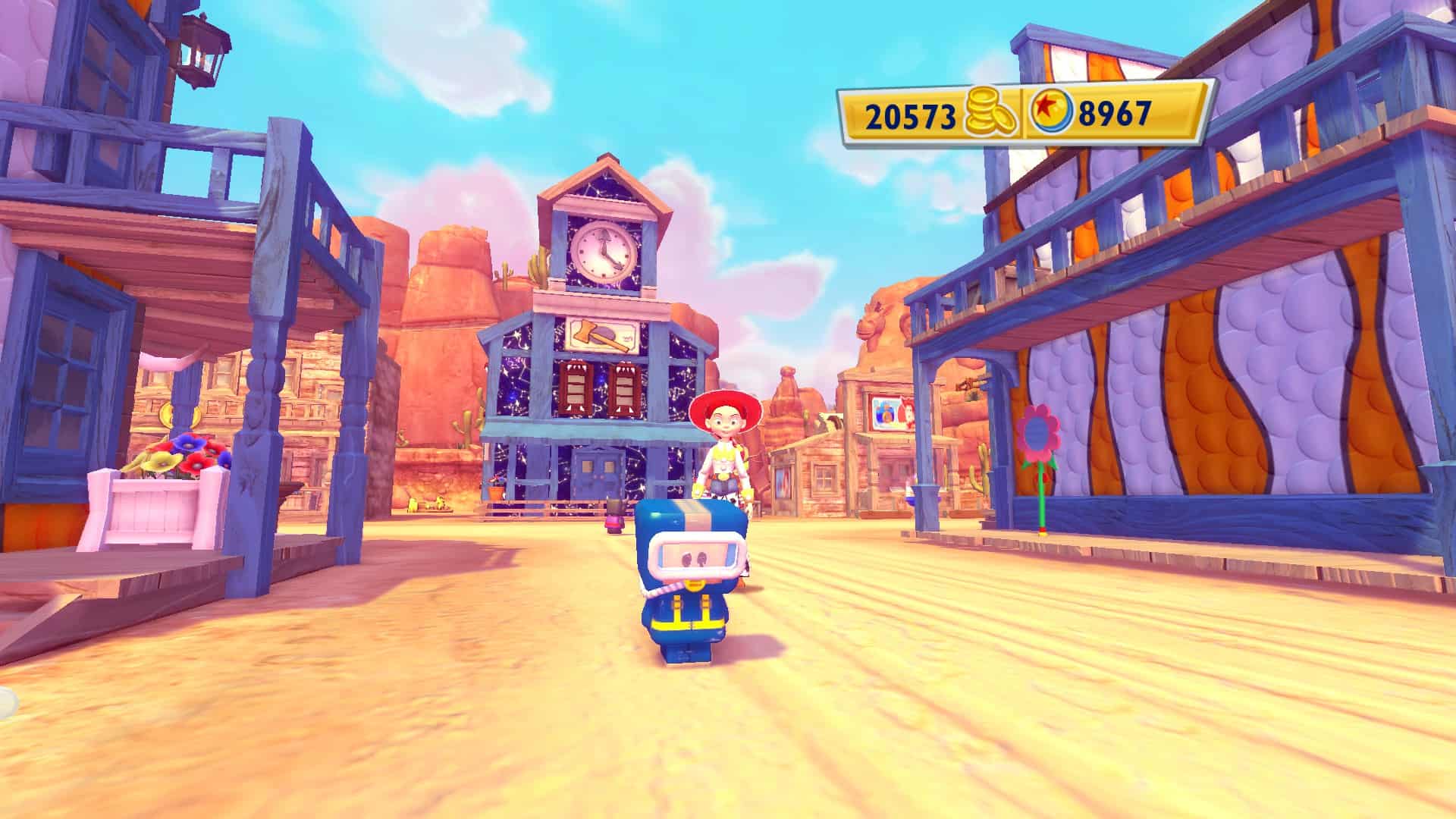 A toy in a scuba diver outfit standing in front of Jessie from Toy Story 3
