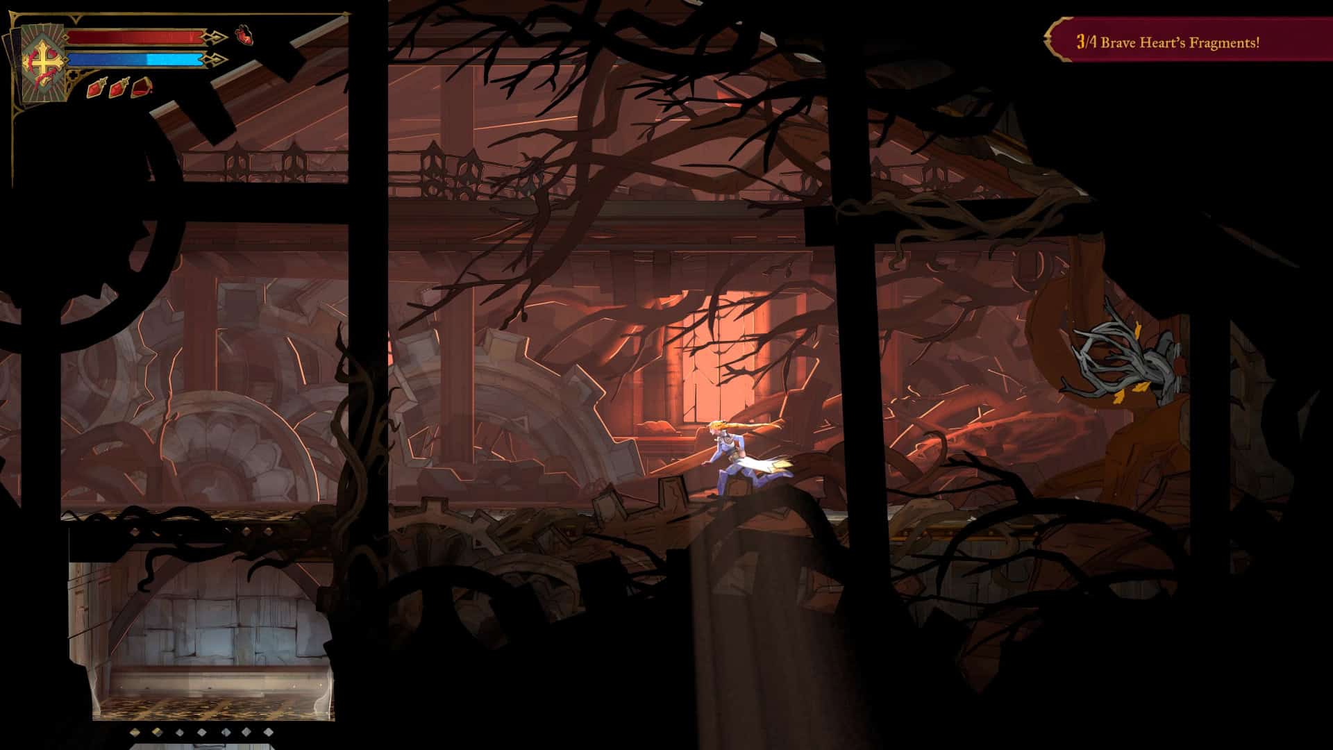 Rose in a hidden room, next to a health upgrade she has just picked up.