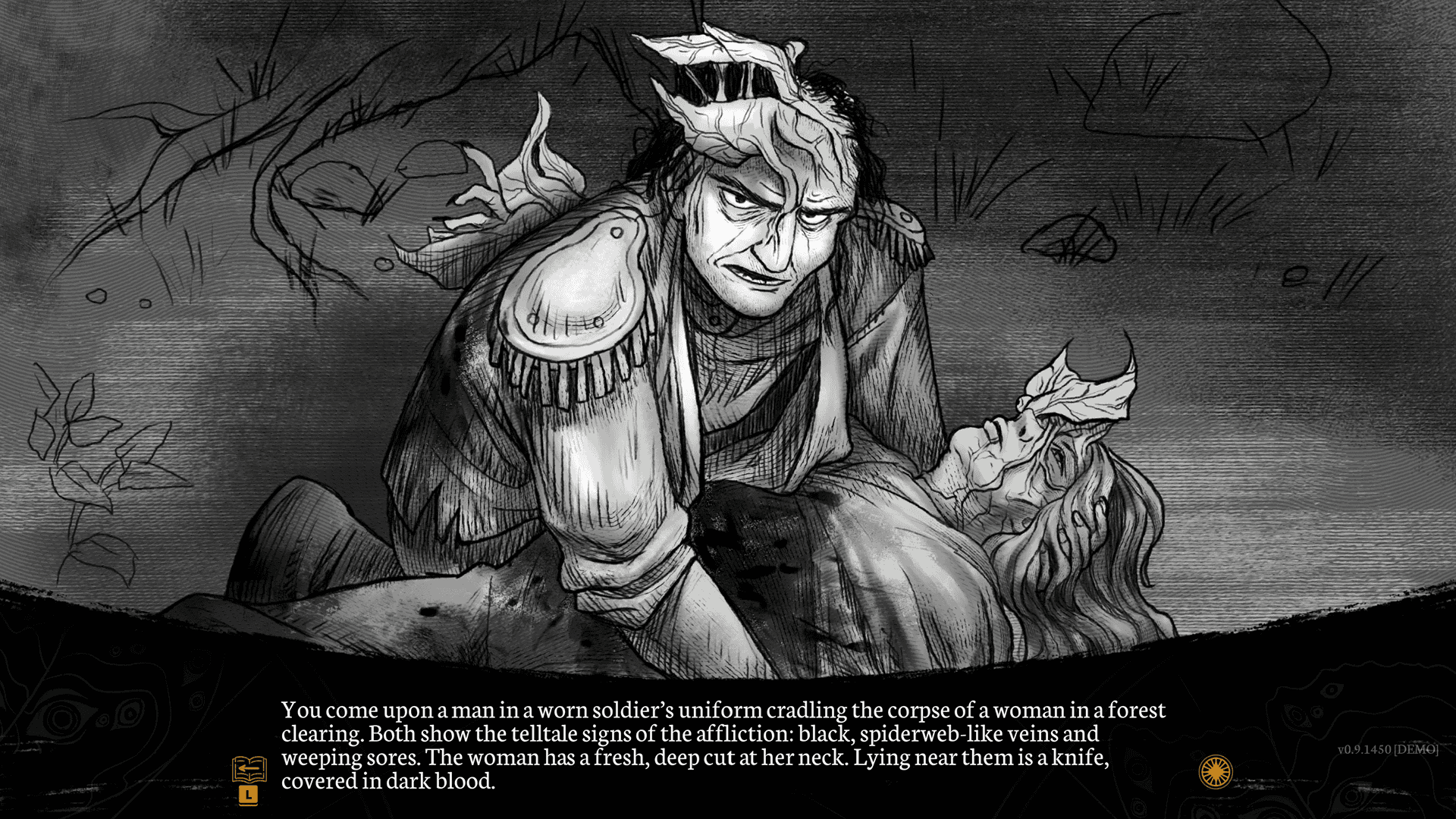 Ambrose talking to a man with the island's strange plague.