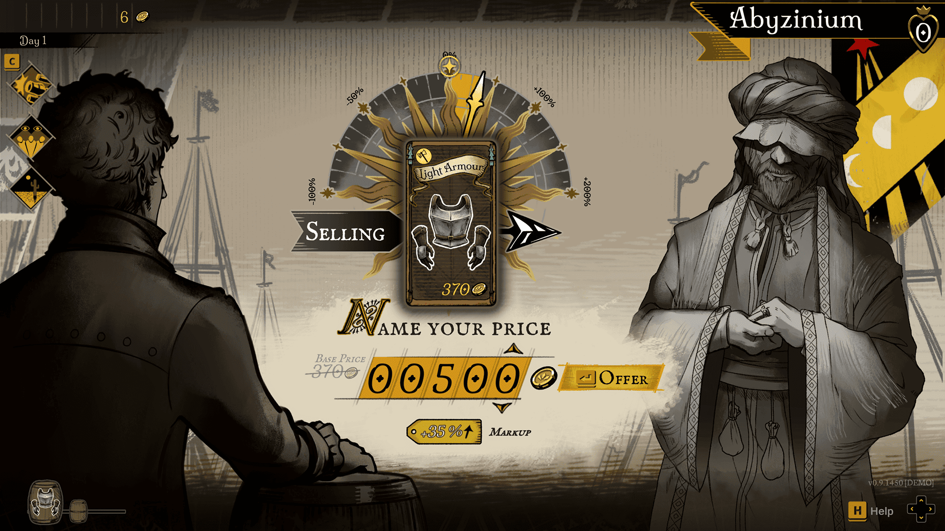 Ambrose trading with a merchant.