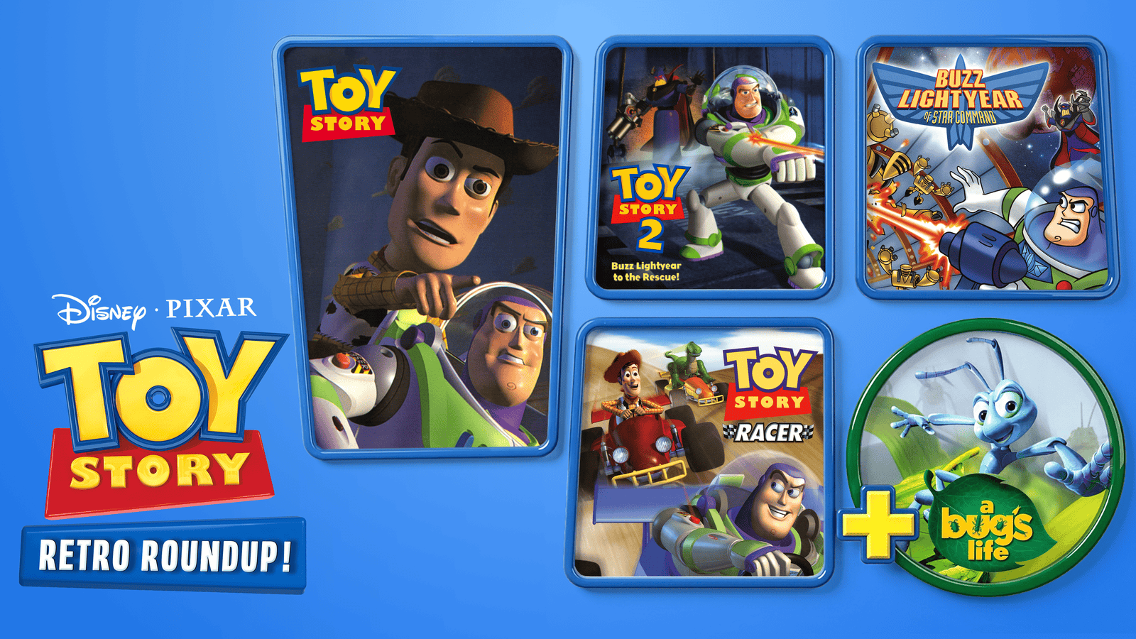Toy Story: Retro Roundup! Key Art featuring all the games