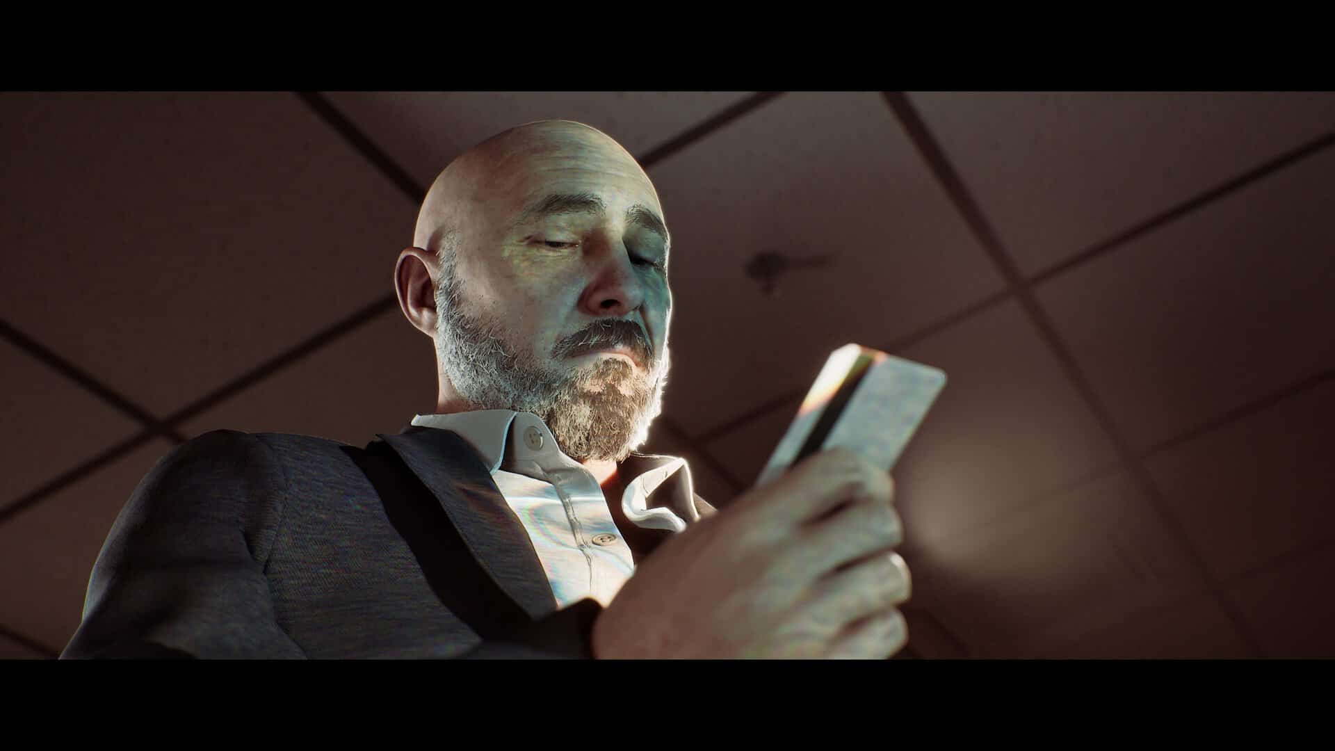 A screenshot of Richard looking at an access card in Silent Hill: Townfall