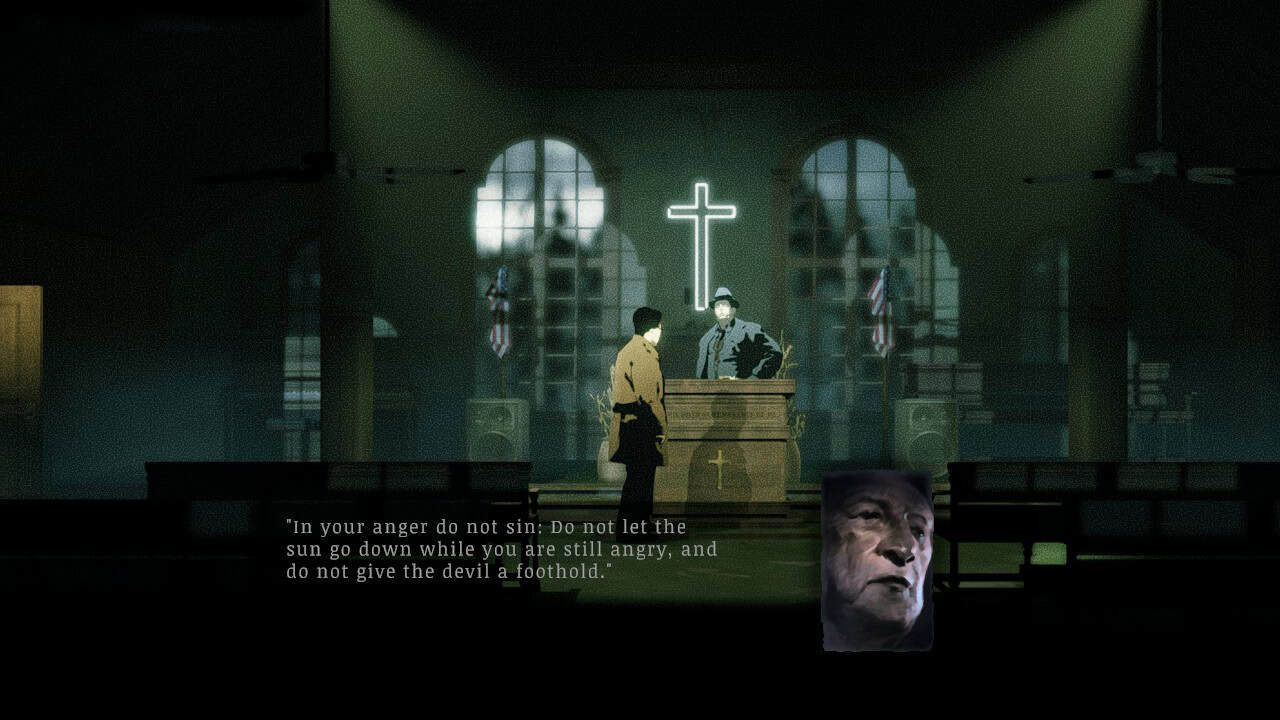A screenshot of an NPC in a church in Silver Pines.