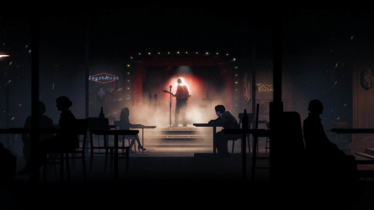 A screenshot of Eddie Velvet on stage in Silver Pines.