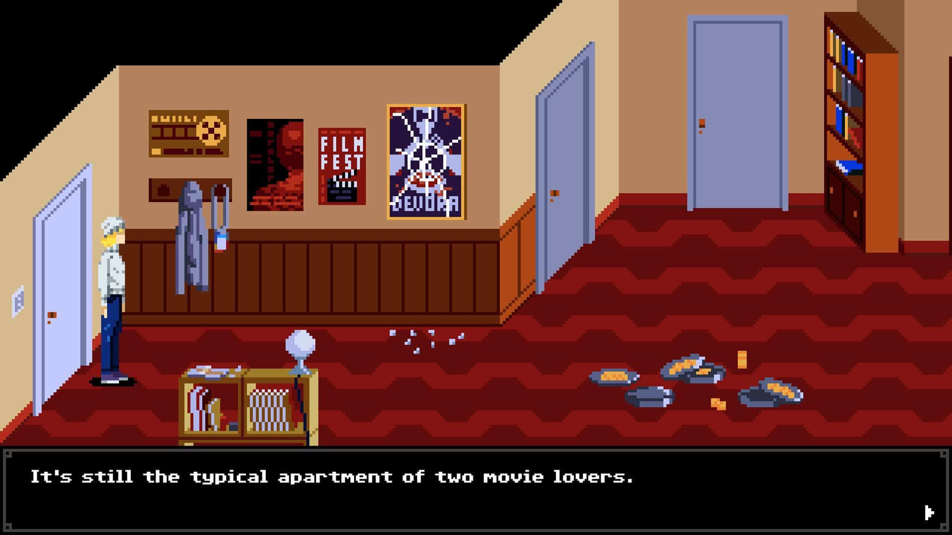 A screenshot of Julia in Ivan's apartment in Tenebris Somnia.