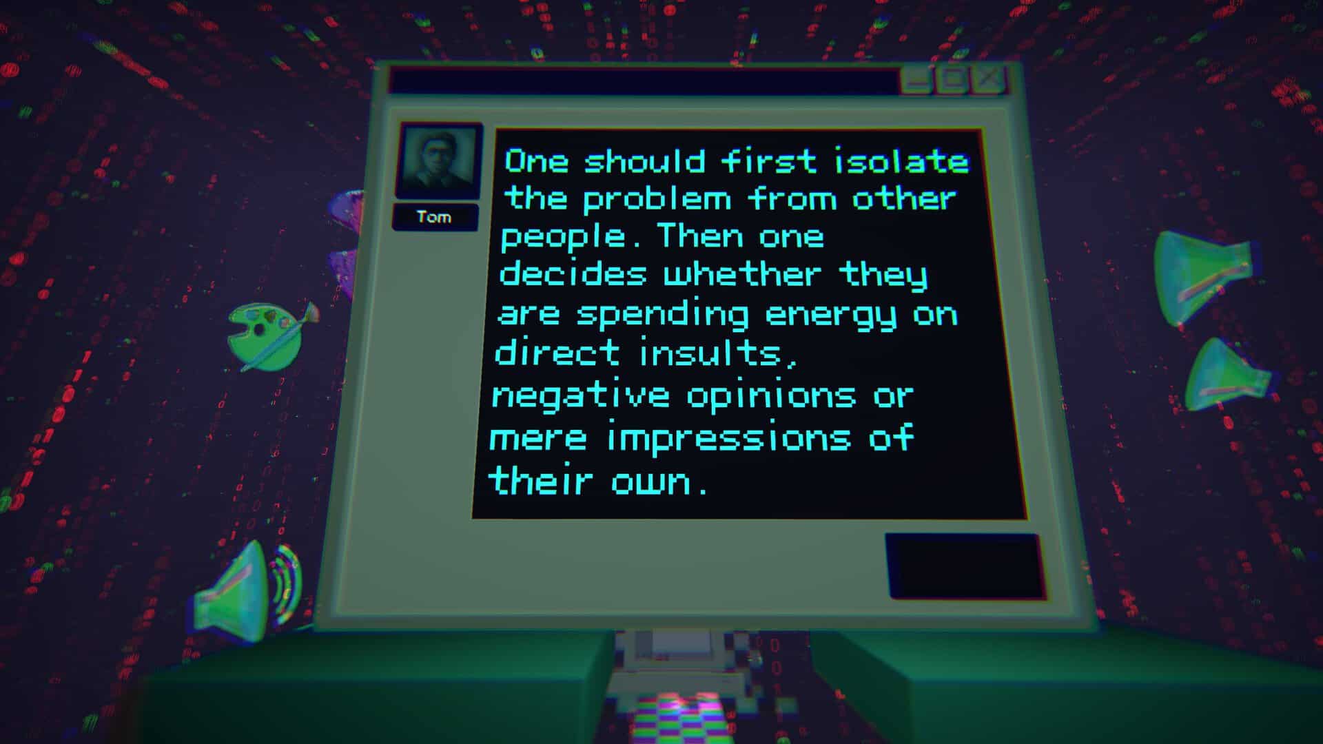 A screenshot of the Tom chatbot in Time To Wake Up