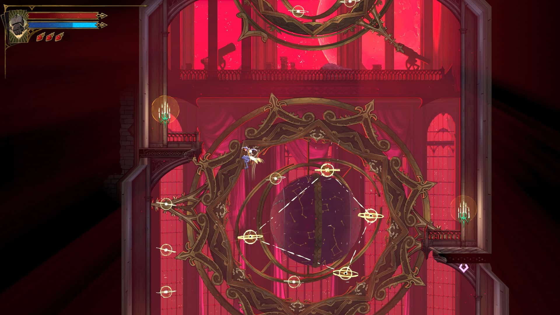 Rose using bounce points to navigate Dracula's castle