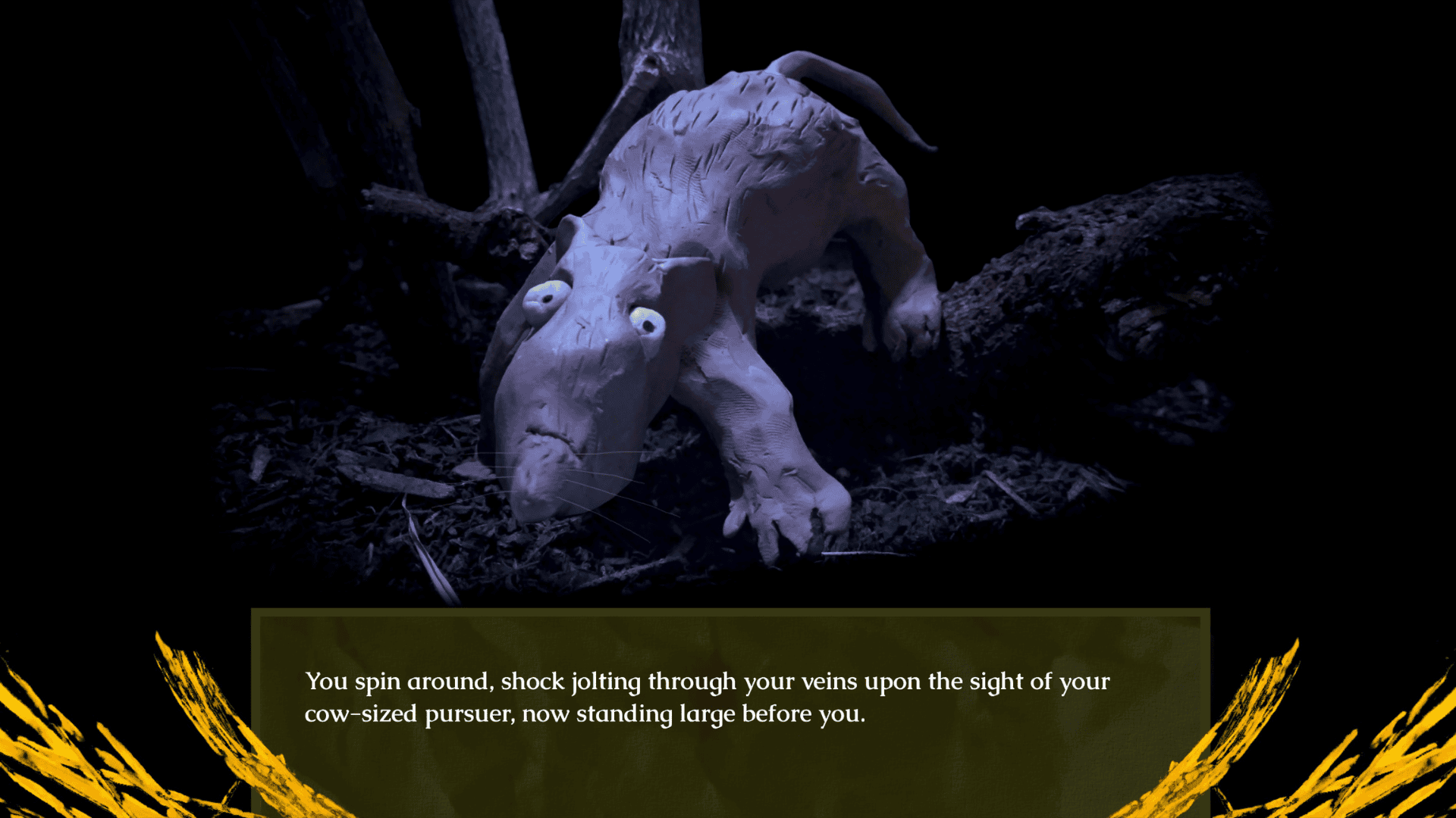 girl & scarecrow, screen grab of rat character