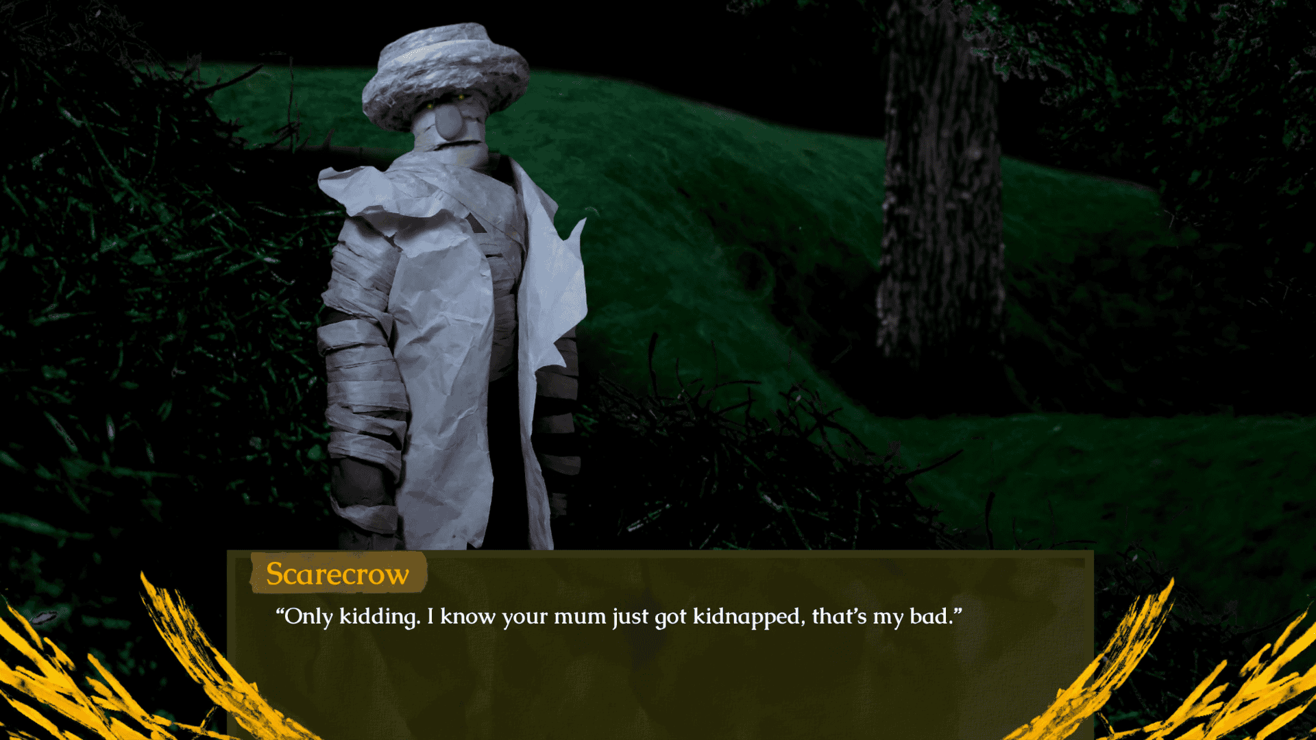 girl & scarecrow screenshot from game of scarecrow at night